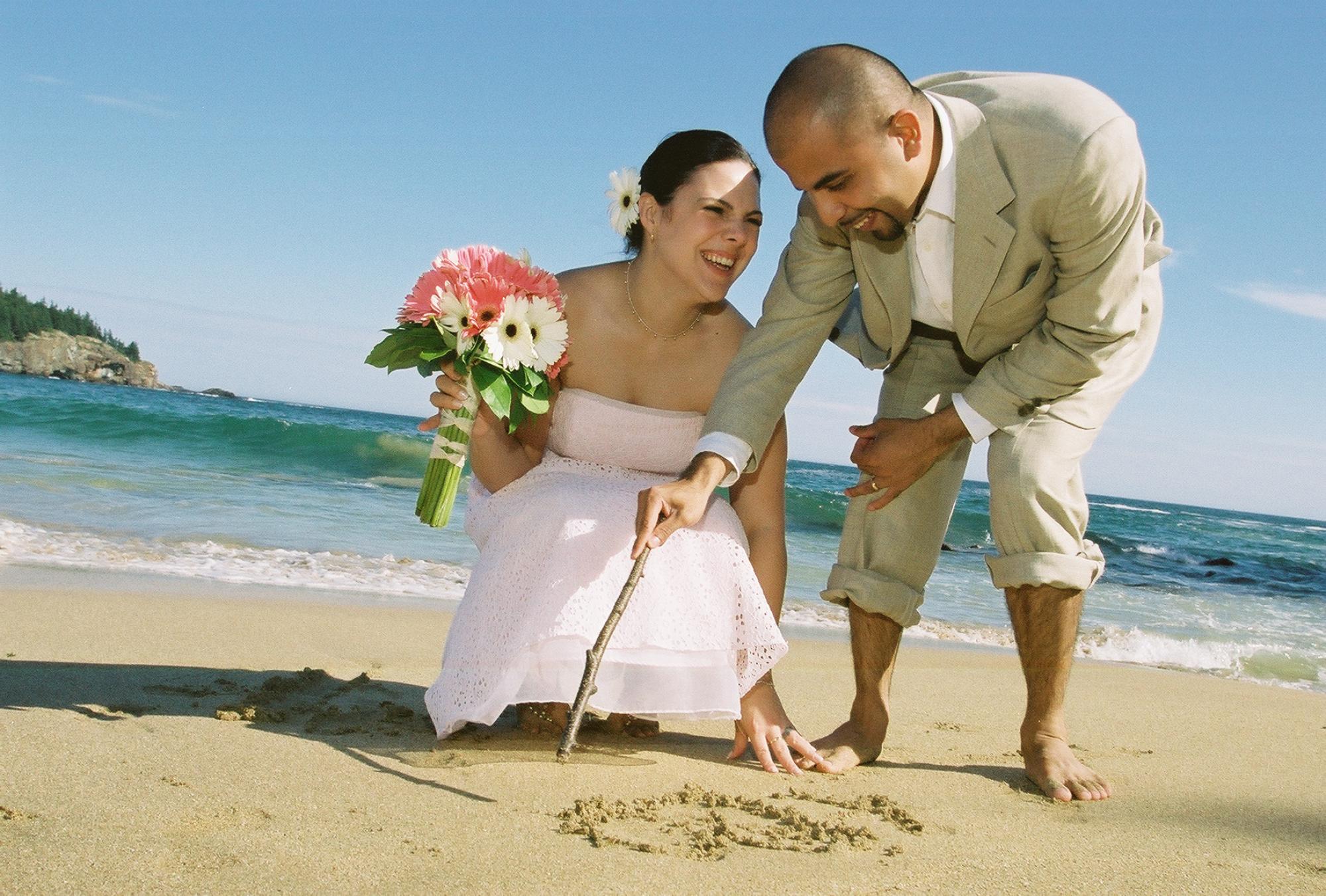 acadia wedding on sand beach