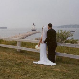 Maine Island and Lighthouse Wedding Photo