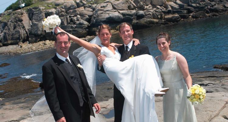 Maine Island and Lighthouse Wedding Photo